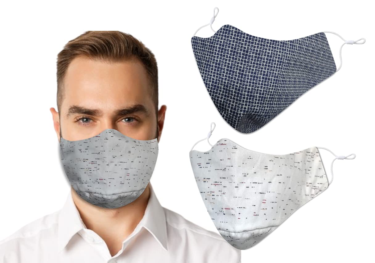 El Regalo 2 PCs of Premium Cotton Face Masks | Executive Prints Unisex 3 Layers Cotton Reusable & Washable Face Masks With Adjustable EarLoop for Adults