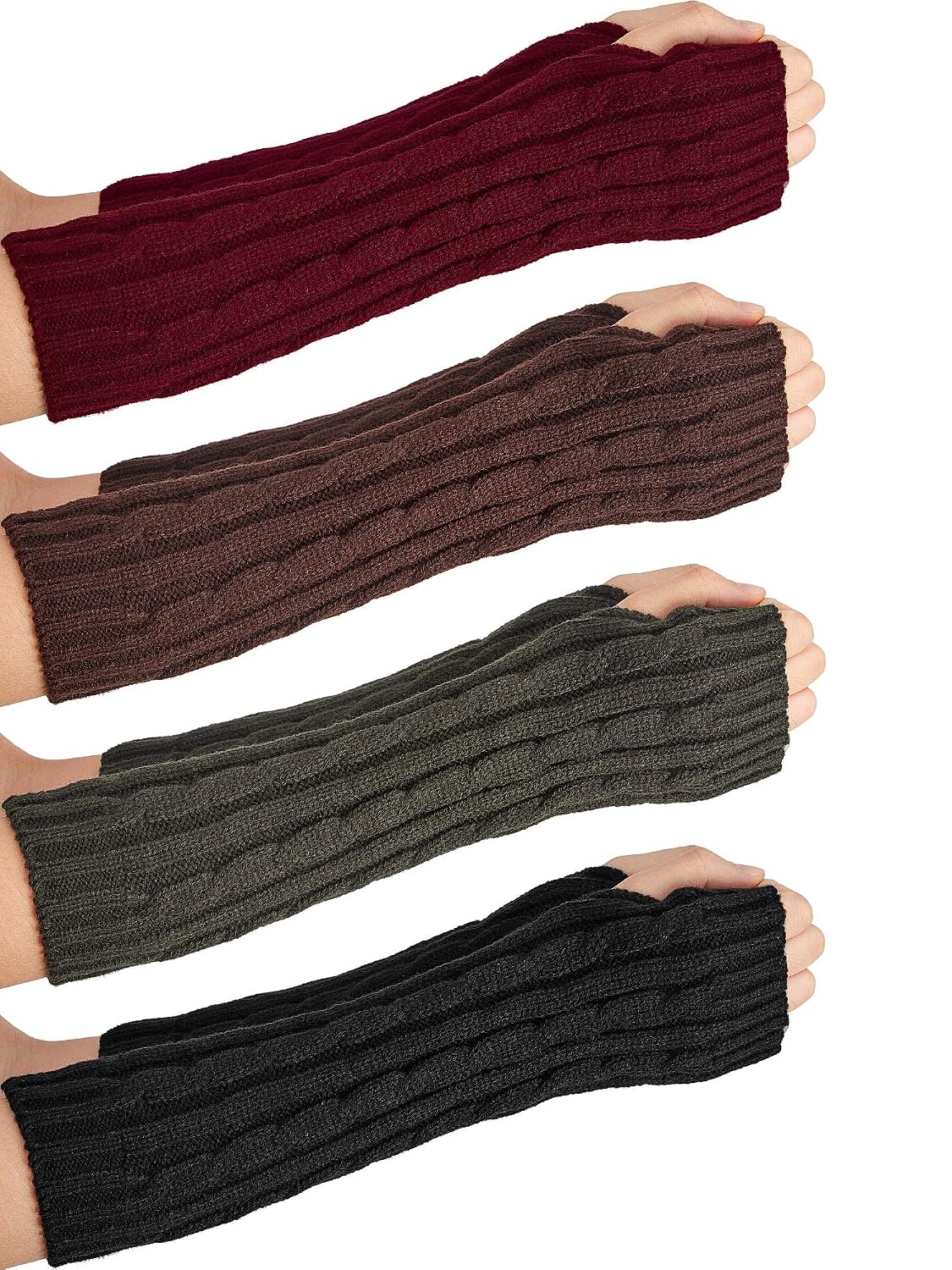 4 Pairs Knitted Arm Warmers Winter Long Fingerless Gloves With Thumb Hole Mittens for Women and Men