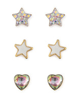 El Regalo 3 Pairs Cute Stainless Steel CZ Stud Earrings Combo for Kids/Girls/Teens/Women - Stars, Heart, Flower, Butterfly, Disco Ball, Stones - Hypoallergenic Flatback Earrings (Style-13)