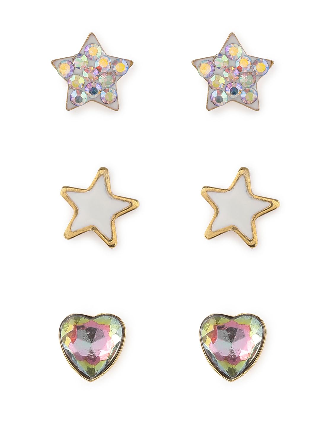 El Regalo 3 Pairs Cute Stainless Steel CZ Stud Earrings Combo for Kids/Girls/Teens/Women - Stars, Heart, Flower, Butterfly, Disco Ball, Stones - Hypoallergenic Flatback Earrings (Style-13)