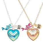 El Regalo 2 PCs Cute Best Friend BFF Mermaid Scales Heart Pendant Necklaces Set for Kids/Girls/Besties/Soul Sisters
