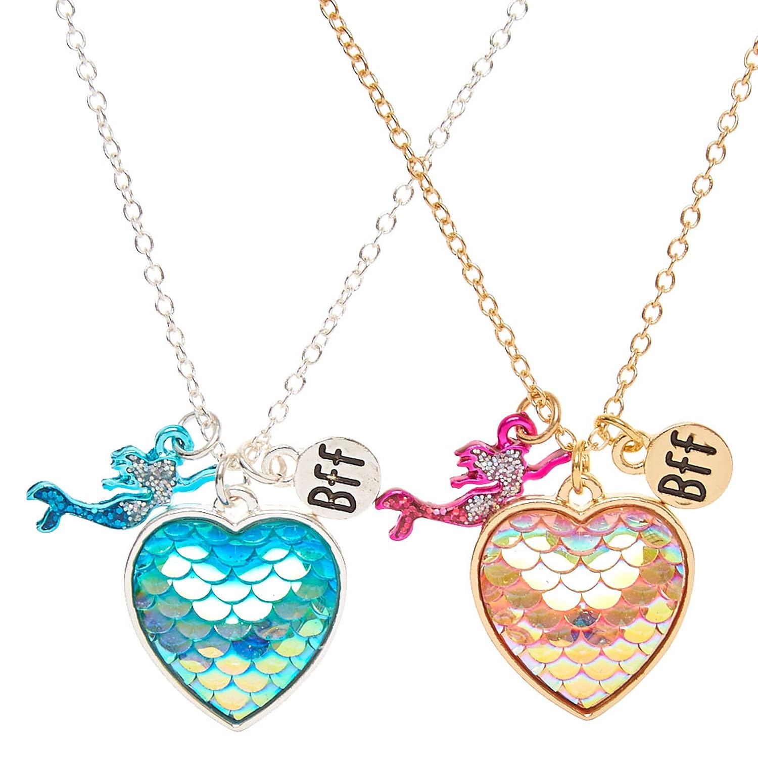 El Regalo 2 PCs Cute Best Friend BFF Mermaid Scales Heart Pendant Necklaces Set for Kids/Girls/Besties/Soul Sisters