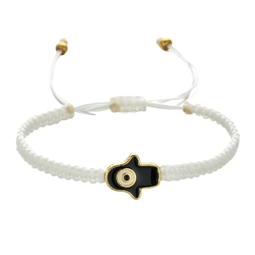 El Regalo 1 PC Hamsa Hand Evil Eye Charms Handmade Adjustable Unisex Bracelet for Girls/Boys/Men/Women (White)