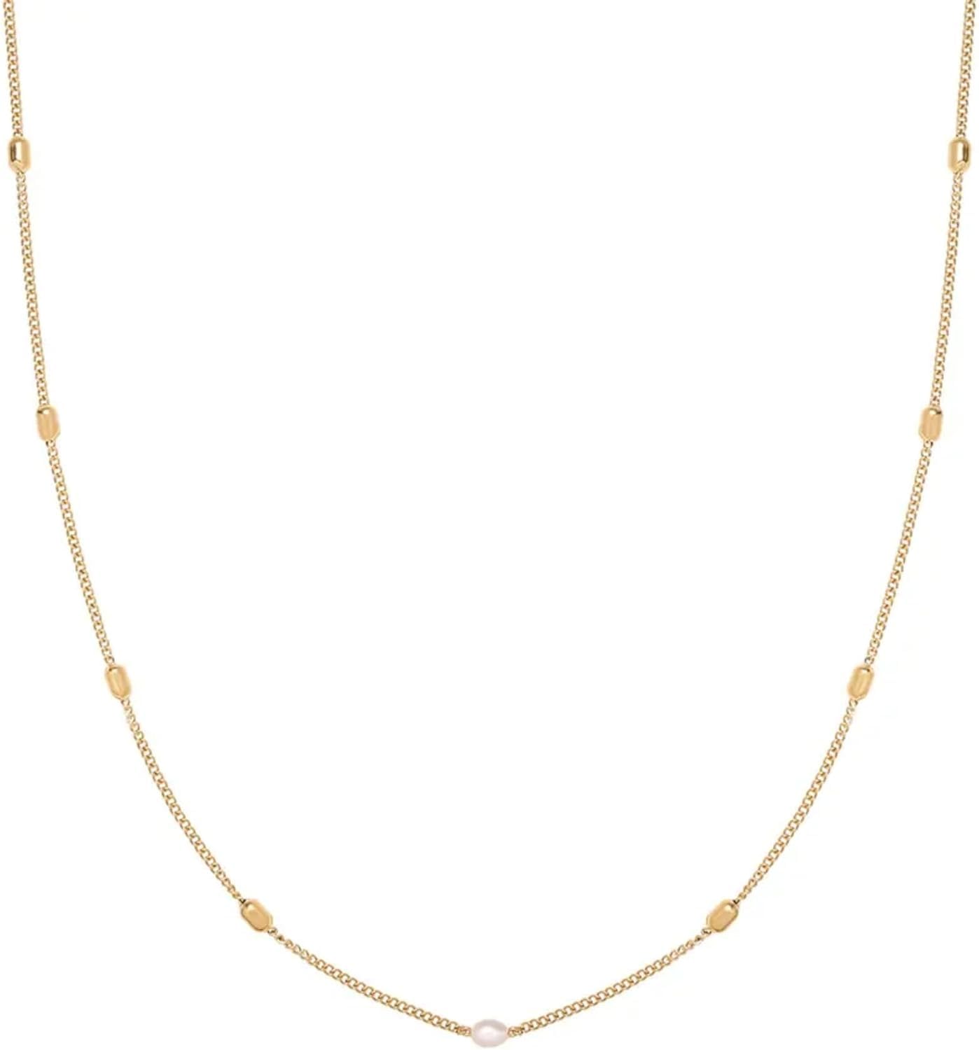 El Regalo Elegant Warterproof 18K Gold Plated Pearl Dainty Ball Bead Chain Necklace - Stainless Steel Anti-Tarnish Jewelry for Women, Girls (Small Pearl SS Chain)