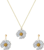 El Regalo Daisy Sunflower Necklace and Earring Set, Sunflower Boho Long Drop Handmade Pendant Necklace Choker with Sunflower Earrings Sets for Women Girls