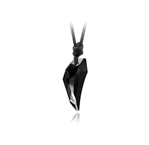 El Regalo Wolf Tooth Austria Crystal Pendant Adjustable Black Cord Unisex Necklace for Women & Men (Black)