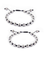 El Regalo 2 PCs Boho Macrame Adjustable Oxidized German Silver Bead Anklet for Girls & Women (Carved Beads)