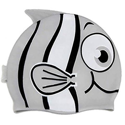 El Regalo Cartoon Fish Swimming Caps for Kids/Girls/Boys (4-16 Years Age Group)- Silicone Waterproof Stretchy Swimming Caps for Girls Boys for Long & Short Hair (Grey)