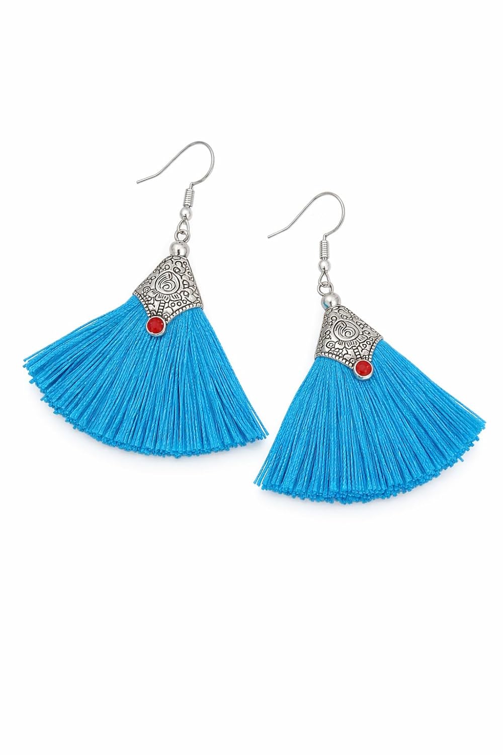 El Regalo Tribal Boho Tassel Earrings for Women & Girls | Oxidised Silver Finished Silk Thread Dangle & Drop Earrings | Handcrafted Bohemian Statement Jewellery for Ethnic, Western & Fusion Clothes (Sky Blue)