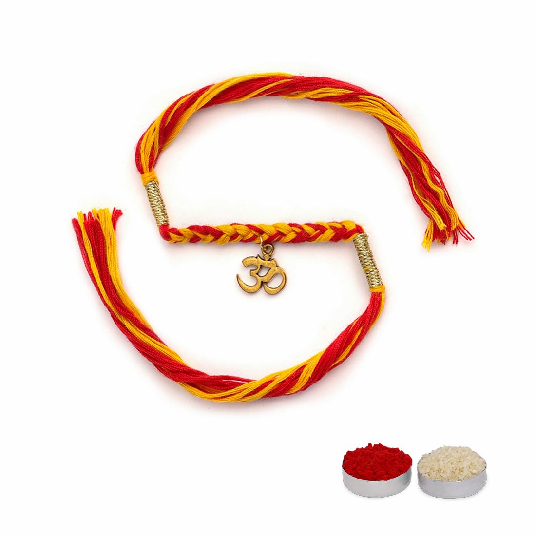 El Regalo Unisex-Adult 1 Pc Moli Rakhi For Bhaiya - Rakshabandhan Moli Charms Rakhi With Message Card & Roli Chawal Shagun In Rakhi Box (Om Moli Rakhi)