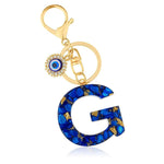 El Regalo Royal Blue Evil Eye Keychain Name Initial Letters- Alphabet Letter Keyring with Evil Eye Charm - Unisex Stylish Bag Charm, Keyring, Gift for Friends & Family (G Letter)