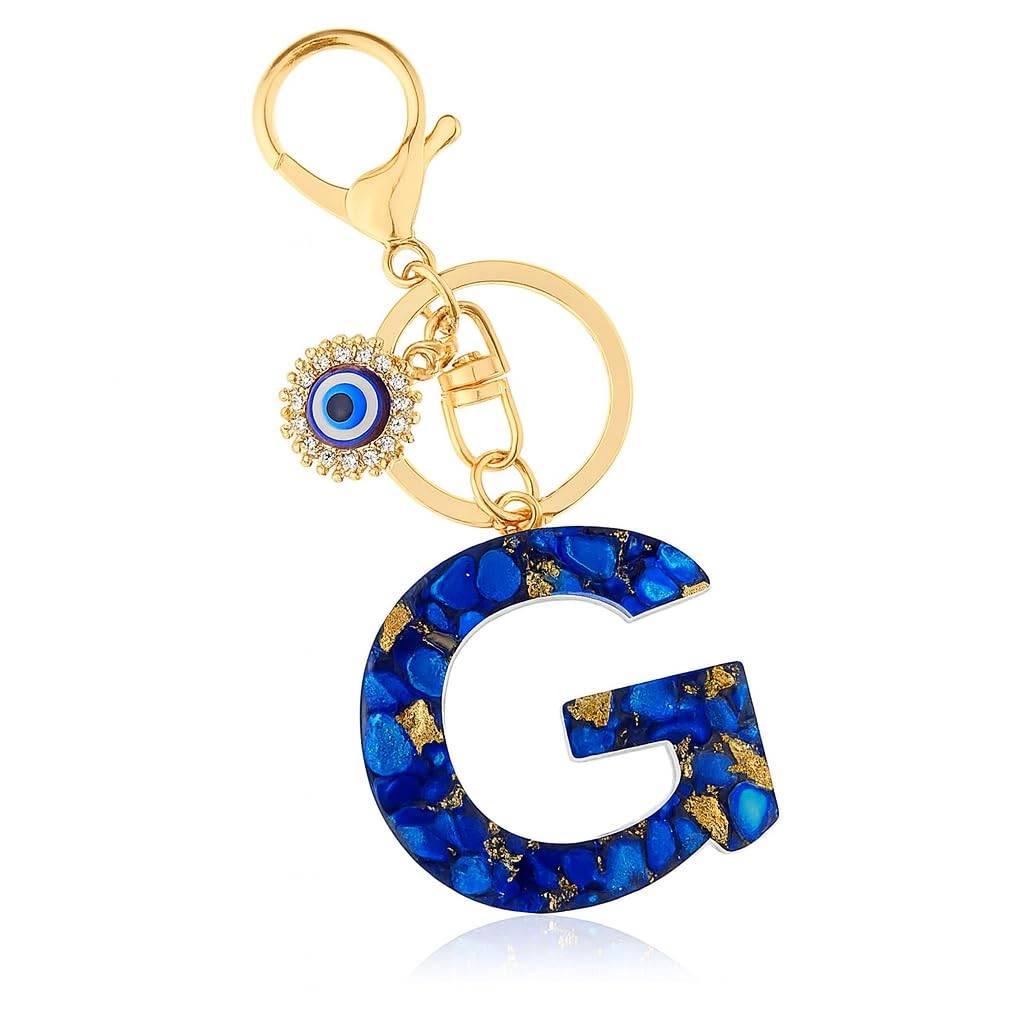 El Regalo Royal Blue Evil Eye Keychain Name Initial Letters- Alphabet Letter Keyring with Evil Eye Charm - Unisex Stylish Bag Charm, Keyring, Gift for Friends & Family (G Letter)