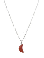 El Regalo Beautiful Agate Crescent Moon Pendant Necklace with Stainless Steel Chain for Girls & Women (Brick Red Moon)