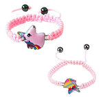 El Regalo 2 PCs Lovely Braided Unicorn Beads Bangle Bracelet for Girls Kids/Cute Cartoon Horse Weave Ropes Anklets Bracelets Jewelry For Kids Girl Women (Peachy Pink & Pink)