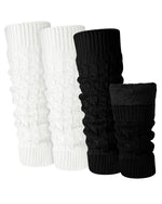 Shihanee 2 Pairs Winter Fleece Lined Leg Warmers for Women Warm Long Boot Socks Knit Thick Calf Warmers for Skating Walking, Black,white, about 15.7 inches x 4.5 inches in length and width