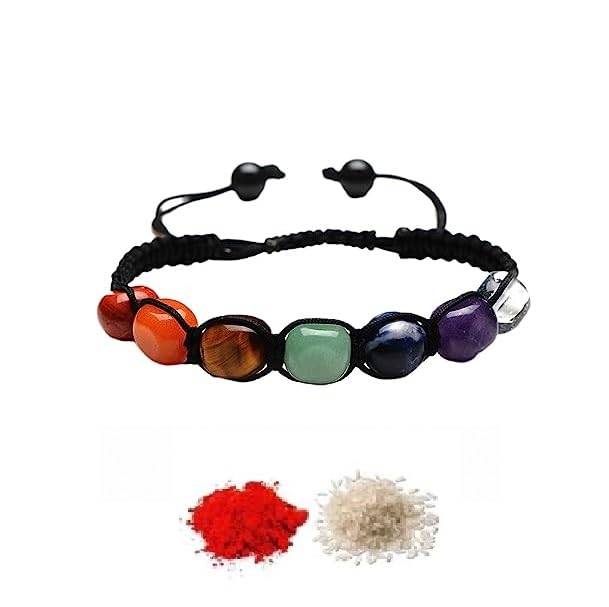 El Regalo 1 PC 7Chakra Natural Stones Unisex Bracelet Rakhi for Brother | Chakra Stones Healing Crystal Thread Rakhi for Bhai with Roli Chawal Shagun, RakhiMessage Card in Rakhi Gift Box