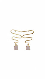El Regalo Modern Zigzag Brass Statement Drop Earrings for Women & Girls - Contemporary Geometric Handmade Jewelry with Rectangle Stones Drops - Studs for For Western & Ethnic Wear (Rose Pink)