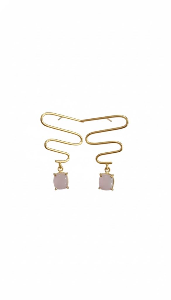 El Regalo Modern Zigzag Brass Statement Drop Earrings for Women & Girls - Contemporary Geometric Handmade Jewelry with Rectangle Stones Drops - Studs for For Western & Ethnic Wear (Rose Pink)