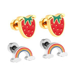 El Regalo 2 Pairs Waterproof Red Strawberry & Cloud Rainbow Stud Earrings for Women Teens Girls - Stainless Steel Hypoallergenic Dainty Small Piercing Earrings Search this page (Gold & Silver- A)