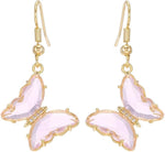 El Regalo Butterfly Drop Earrings for Women | Gold Plated Crystal Butterfly Dangle Earrings | Earrings for Girls | Cute Fashion Earrings (Pink)