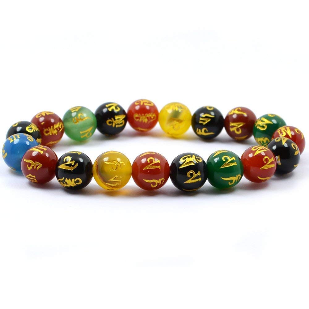 El Regalo Unisex Om Mani Padme Hum Carved Healing Meditation Stretchable Bracelet (Beads 8MM)