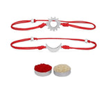 El Regalo 2PCs Sun Moon Adjustable Rakhis for Brother- Simple & Elegant 2 Rakhis with Roli Chawal, Message Card in Rakhi Box for Bhaiya-bhabhi (Red)