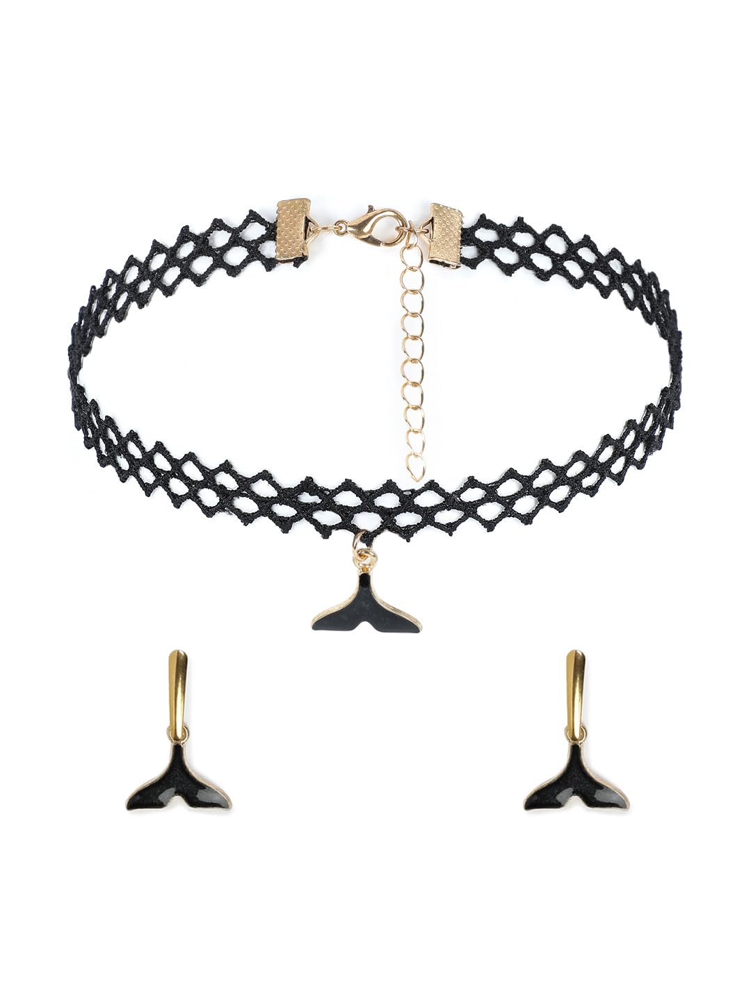 El Regalo Cute & Fancy Mermaid Charms Choker Necklace & Earrings Set for Kids, Girls, Teens, Women - Beautiful Mermaid Tail Charm Collarbone Choker with Matching Earrings