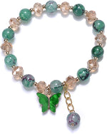 El Regalo 1 PC Butterfly Sparkly Crystal Beads Tassel Bracelet With Cute Enamel Butterfly Charms for Girls/Teens/Women (Green)