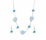 El Regalo 2PCs Crystals Beads Necklace & Earrings Jewelry Set for Kids/Girls & Teens - Shimmering/Matt Crystal Beads Fancy Jewelry Set (Blue Hearts)