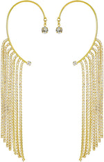 El Regalo 1 Pair Shining Long Tassel Earcuff Climber Earring- Contemporary Ear Cuff Wrap, No Piercing Ear Climber Earring for Girls & Women (Golden)