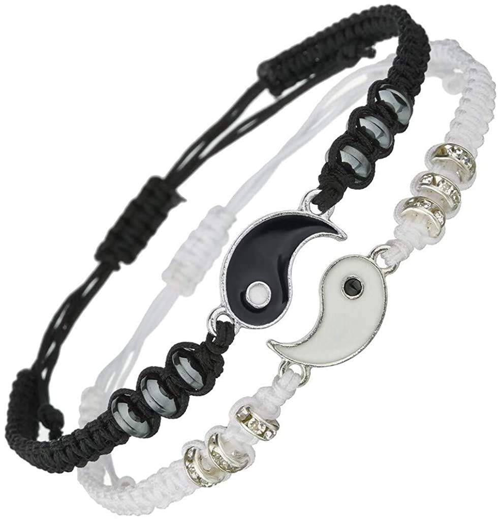 El Regalo "Ying Yang Handmade Macrame Unisex Bracelets Set | Adjustable Bracelet for Best Friends/Couple - Set of 2 (These are NOT Magnetic)