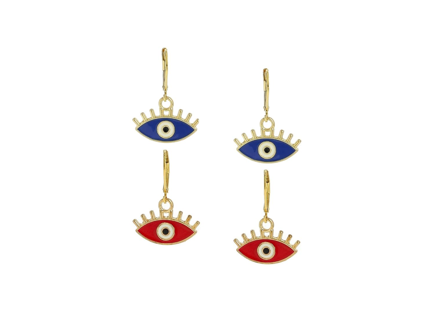 El Regalo 2 Pairs Cute Evil Eye Enameled Hoop Earrings - Gold Plated Dainty Evil Eye Hypoallergenic Fashion Earrings for Girls & Women (Option-3)