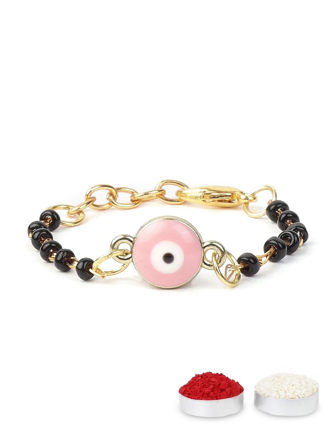 El Regalo Cute Evil Eye Nazaria Bracelet Rakhi for Babies/Kids with Roli Chawal, Rakhi Message card in Rakhi Gift Box- Baby Nazaria Rakhi (Pink Evil Eye Nazaria Rakhi)