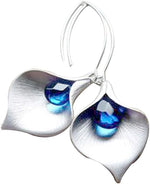 El Regalo Beautiful Orchid Blue Crystal Hook Western Earrings- Classic Long Threader Hook Leaf Dangle Statement Earrings