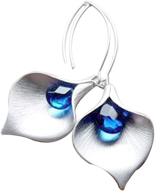 El Regalo Beautiful Orchid Blue Crystal Hook Western Earrings- Classic Long Threader Hook Leaf Dangle Statement Earrings