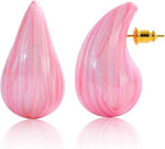 El Regalo's Elegant Teardrop Stud Earrings for Women and Girls | Premium Glaze Enamel Waterdrop Statement Studs | Anti-Tarnish Minimalist Korean Style Modern Jewellery Gift (Pastel Pink)
