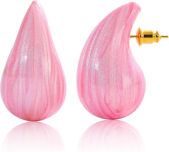 El Regalo's Elegant Teardrop Stud Earrings for Women and Girls | Premium Glaze Enamel Waterdrop Statement Studs | Anti-Tarnish Minimalist Korean Style Modern Jewellery Gift (Pastel Pink)