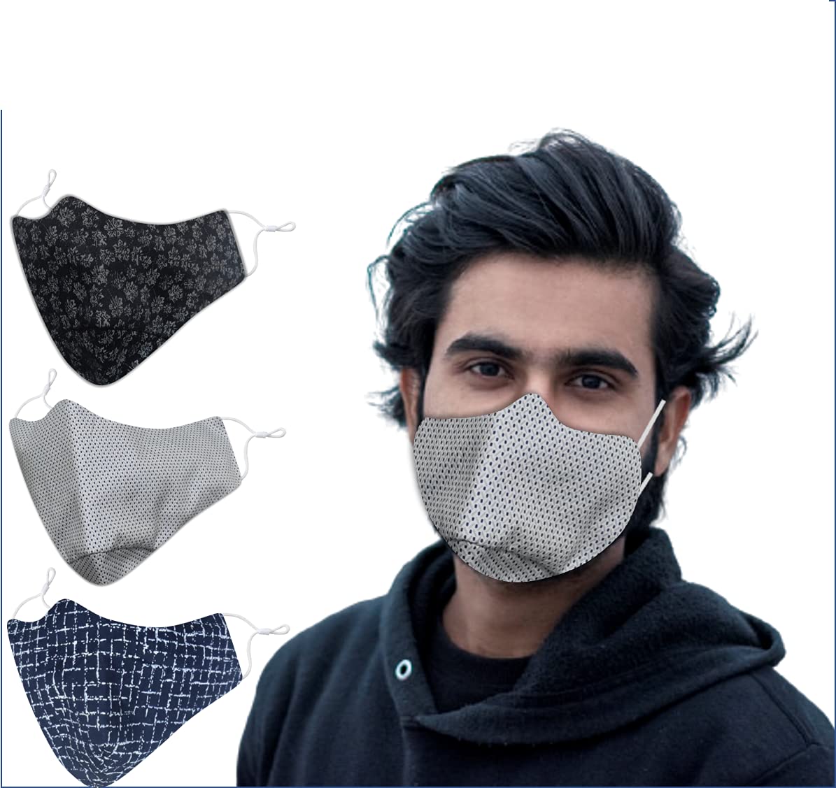 El Regalo (Set of 3 Premium Soft Cotton Face Masks with Adjustable Earloops | Executive Range 3 Layers Cotton Reusable & Washable Face Masks With Adjustable EarLoop for Men