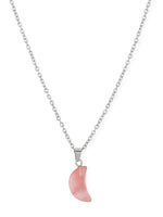 El Regalo Beautiful Agate Crescent Moon Pendant Necklace with Stainless Steel Chain for Girls & Women (Peachy Pink Moon)