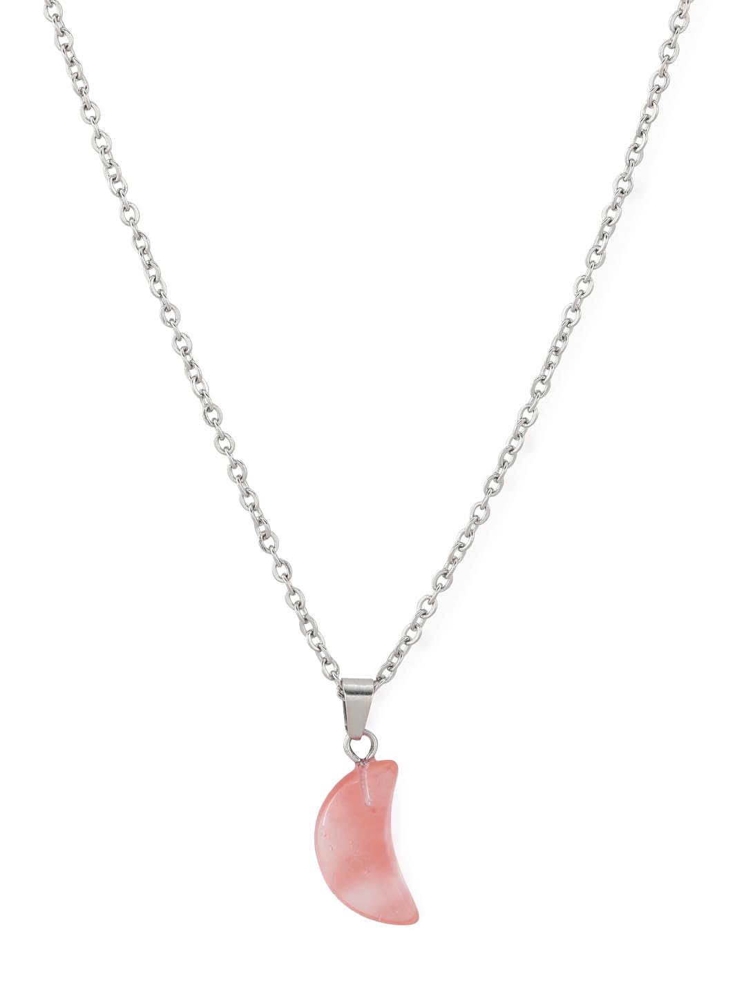 El Regalo Beautiful Agate Crescent Moon Pendant Necklace with Stainless Steel Chain for Girls & Women (Peachy Pink Moon)