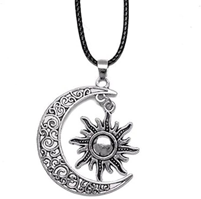 El Regalo Sun Crescent Moon Necklace- Vintage Gothic Sun Moon Pendant Neckalce for Women Girls Statement Jewelry Gifts (Crescent Moon Sun with Cord)