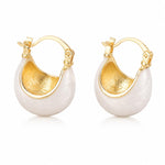 El Regalo Chunky 18K Gold Plated Enamel Hoop Earrings for Women & Girls | Elegant Bold Teardrop Huggie Hoops | Fancy Western Statement Jewellery | Glossy Curved Design for Casual Wear, Office & Party (Vanilla White)