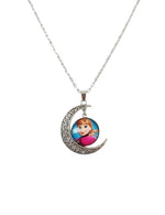 El Regalo Princess Crescent Moon Pendant Necklace for Girls- Enchanted Fairytale Character Jewelry with Filigree Detail, Silver-Tone Chain, Perfect Birthday Return Gift or Party for Toddlers and Kids (Style-5)