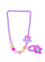 El Regalo Kids Girls Flower Necklace & Bracelet Jewelry Set- Girl Beaded Necklace Bracelet Colorful Kids Play Jewelry Princess Costume Jewelry (Purple)