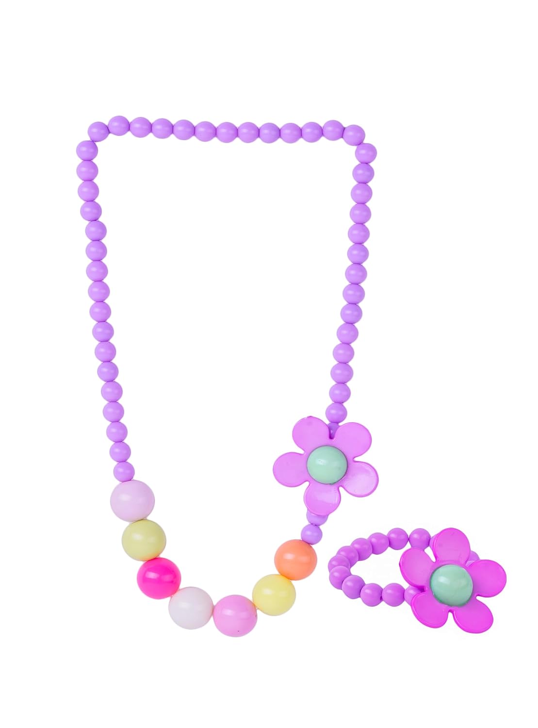 El Regalo Kids Girls Flower Necklace & Bracelet Jewelry Set- Girl Beaded Necklace Bracelet Colorful Kids Play Jewelry Princess Costume Jewelry (Purple)