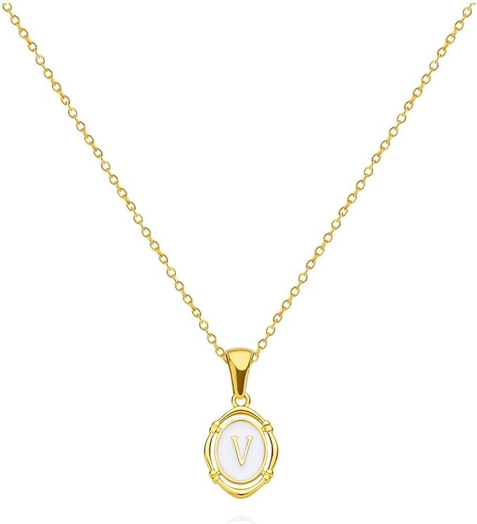 El Regalo Unisex Vintage Style Waterproof Name Initial Letters Pendant Necklaces - Stainless Steel Golden Initials Jewelry - Hypoallergenic Letters Pendant Chain (Letter V)