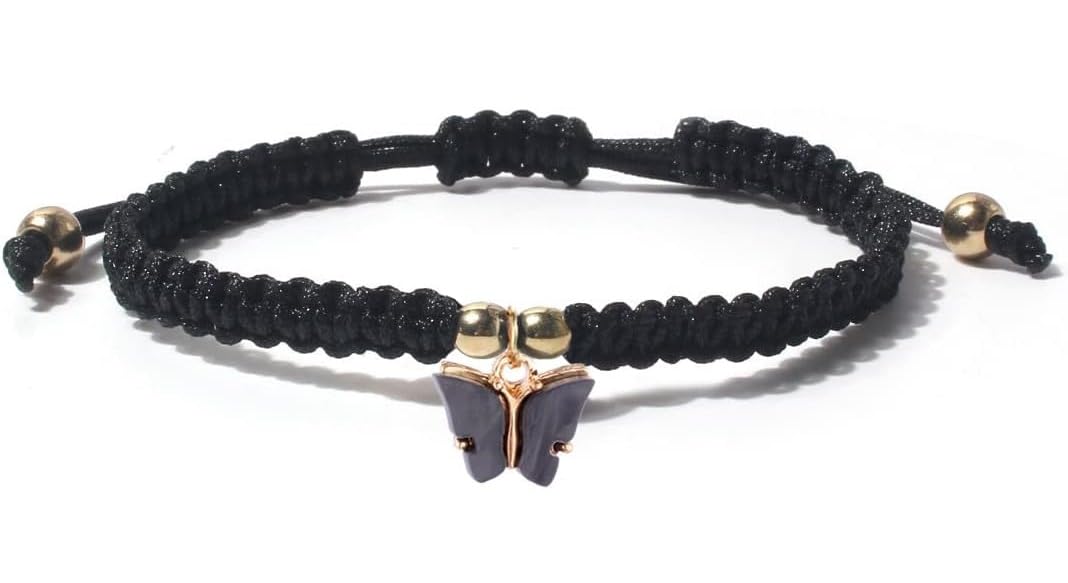 El Regalo 1 PC Beautiful Butterfly Charm Bracelets for Girls & Women - Handmade Colorful Braided Butterfly Adjustable Bracelet (Black)