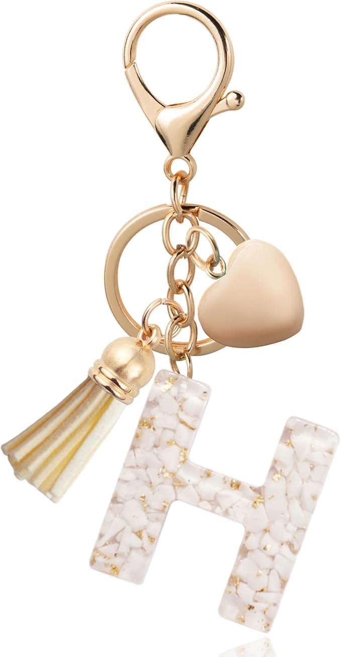 El Regalo Name Initials Letter Heart Charm Keychain - Personalized Resin Initial Keyring with Tassel, Cute & Durable Backpack Charm for Women & Girls (H Letter)