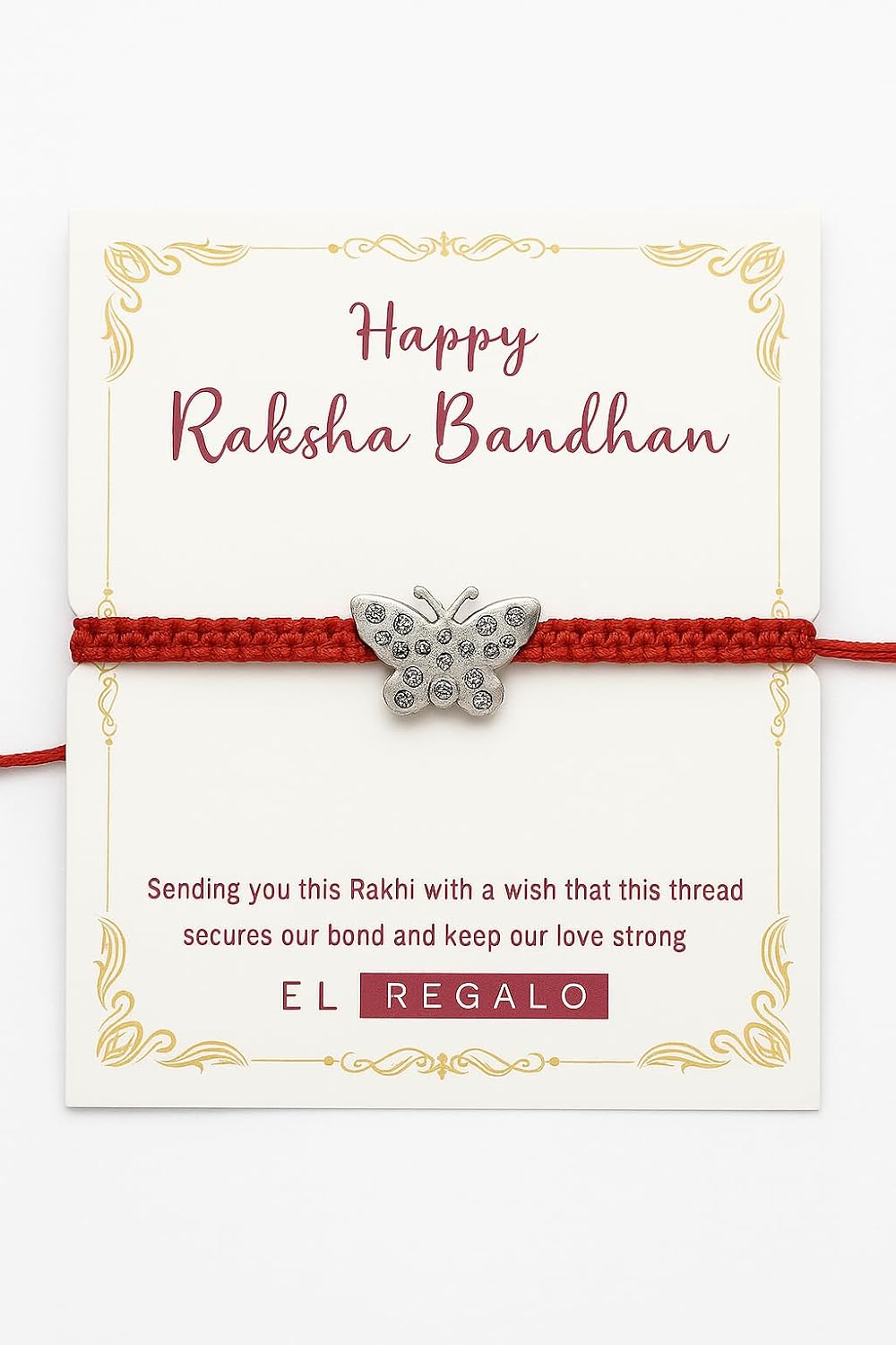 El Regalo 925 Sterling Silver OM/Ganesha/Trident/Baby Feet/Butterfly Silk Thread Rakhi for Brother/Nephew/Niece - Real Silver OM Rakhi for Bhai/Bhaiya/Nephew (OM Trident Silver Rakhi)