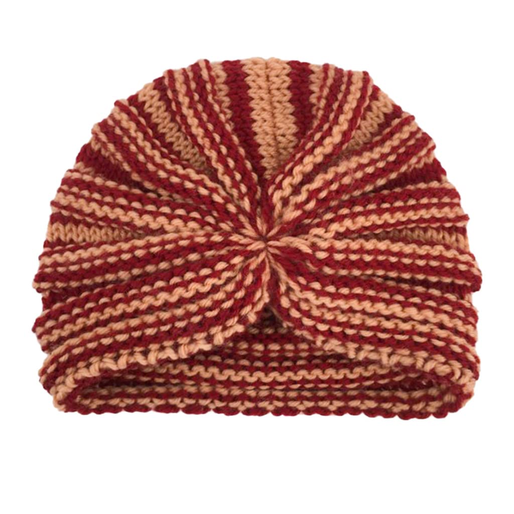 El Regalo 1 PC Baby Winter Knitted Turban Cap- Infant Baby's Headwrap Turban Cap- Baby Winter Turban Hat Warm Knitted Beanie Cap (Red & Brown Shade)